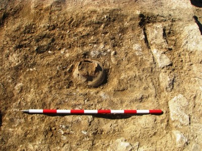 Fragment d'àmfora itàlica, també trobada en l'excavació. Foto: Joan Canela.