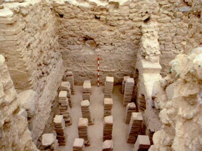 Estança del 'tepidarium' dels banys de Can Ferrerons. Les mostres de morter es van prendre de la part inferior de les parets de l’hipocaust.